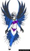 A bluejay femme with wings spread wide