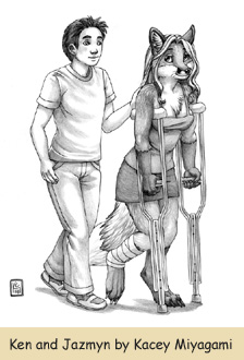 Ken with Jazmyn on crutches